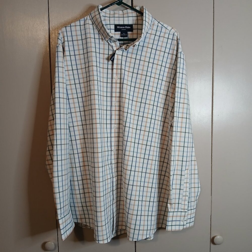 Mizzen & Main Leeward Men's Dress Shirt Long Sleeve XXL White Plaid (0228D)